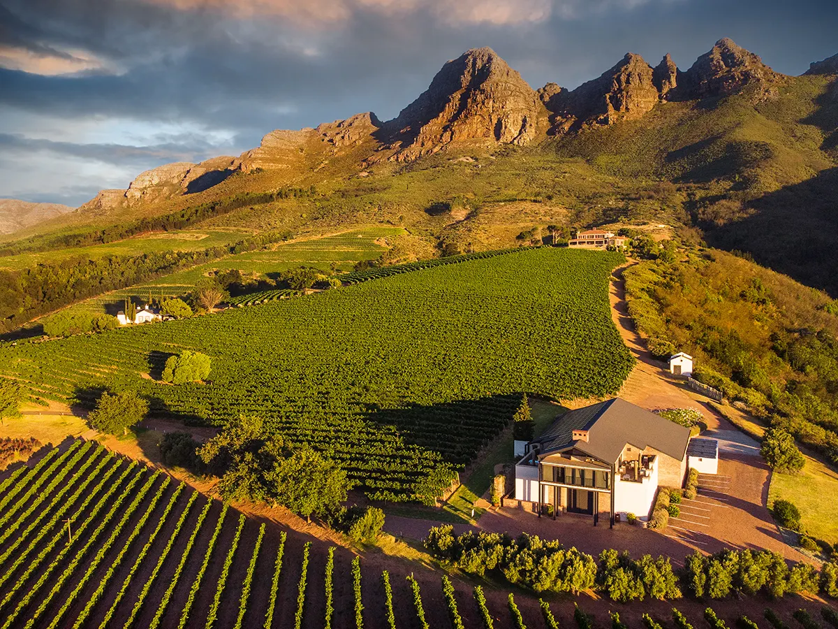 A family wine estate in Stellenbosch from the air