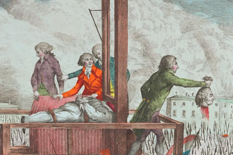 The execution of Louis XVI, a hand-coloured print from 1793